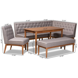 Baxton Studio Baxton Studio Riordan Mid-Century Modern Dining Nook Set in Grey Fabric and Walnut Finish Design 5-Piece BBT8051.13-Grey/Walnut-5PC Dining Nook Set
