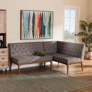 Baxton Studio Baxton Studio Riordan Mid-Century 2-Piece Dining Nook Set with Grey Upholstery & Walnut Finish BBT8051.13-Grey/Walnut-2PC SF Bench