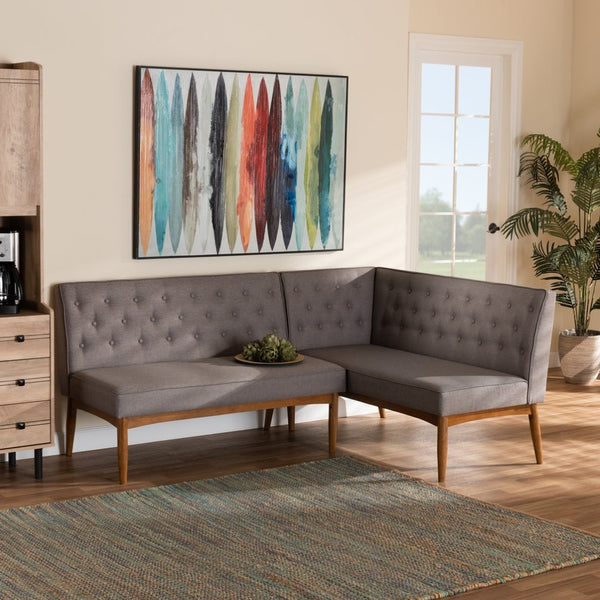 Baxton Studio Baxton Studio Riordan Mid-Century 2-Piece Dining Nook Set with Grey Upholstery & Walnut Finish BBT8051.13-Grey/Walnut-2PC SF Bench