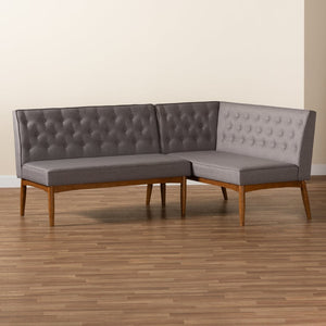 Baxton Studio Baxton Studio Riordan Mid-Century 2-Piece Dining Nook Set with Grey Upholstery & Walnut Finish BBT8051.13-Grey/Walnut-2PC SF Bench