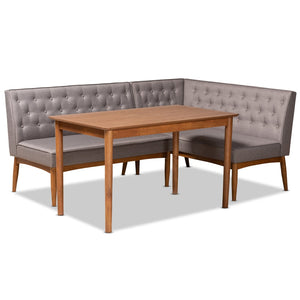 Baxton Studio Baxton Studio Riordan 3-Piece Mid-Century Modern Dining Nook Set in Grey Fabric & Walnut Finish BBT8051.13-Grey/Walnut-3PC Dining Nook Set