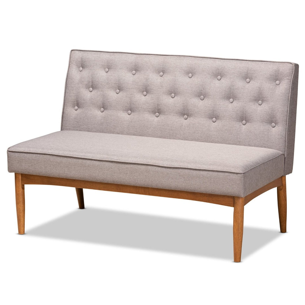 Baxton Studio Baxton Studio Riordan 3-Piece Mid-Century Modern Dining Nook Set in Grey Fabric & Walnut Finish BBT8051.13-Grey/Walnut-3PC Dining Nook Set
