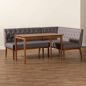Baxton Studio Baxton Studio Riordan 3-Piece Mid-Century Modern Dining Nook Set in Grey Fabric & Walnut Finish BBT8051.13-Grey/Walnut-3PC Dining Nook Set