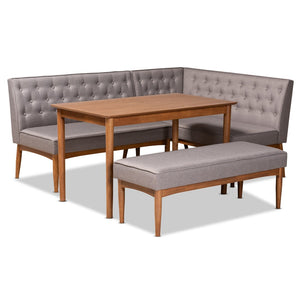 Baxton Studio Baxton Studio Riordan Mid-Century Modern Dining Nook Set in Grey Fabric and Walnut Finish Design 4-Piece BBT8051.13-Grey/Walnut-4PC Dining Nook Set