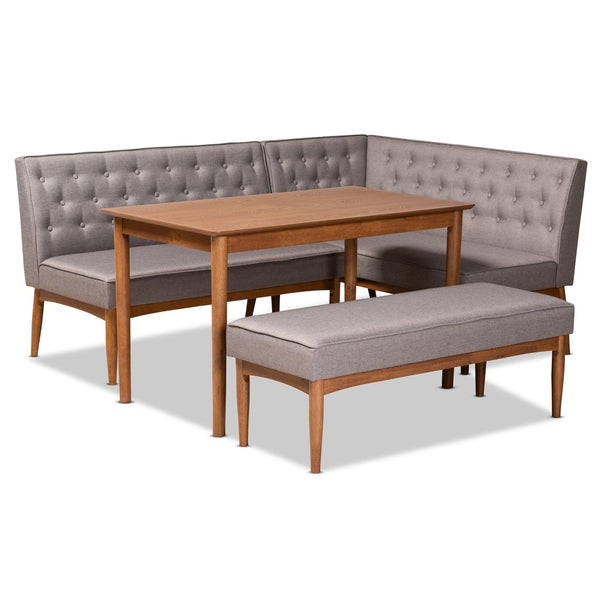 Baxton Studio Baxton Studio Riordan Mid-Century Modern Dining Nook Set in Grey Fabric and Walnut Finish Design 4-Piece BBT8051.13-Grey/Walnut-4PC Dining Nook Set
