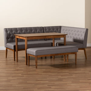 Baxton Studio Baxton Studio Riordan Mid-Century Modern Dining Nook Set in Grey Fabric and Walnut Finish Design 4-Piece BBT8051.13-Grey/Walnut-4PC Dining Nook Set