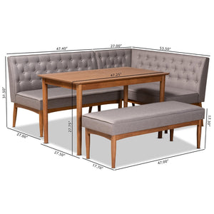 Baxton Studio Baxton Studio Riordan Mid-Century Modern Dining Nook Set in Grey Fabric and Walnut Finish Design 4-Piece BBT8051.13-Grey/Walnut-4PC Dining Nook Set
