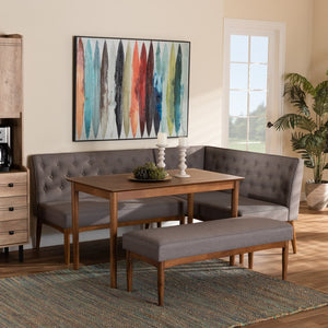 Baxton Studio Baxton Studio Riordan Mid-Century Modern Dining Nook Set in Grey Fabric and Walnut Finish Design 4-Piece BBT8051.13-Grey/Walnut-4PC Dining Nook Set
