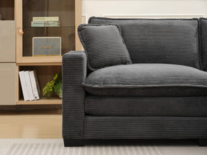 English Elm L Shape Sofa Couch - Modern 2-Seater With Usb, Cup Holder & Footstool In Soft Corduroy Gray Fabric W2100S00138