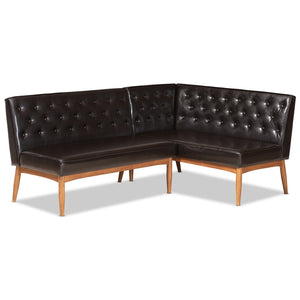Baxton Studio Baxton Riordan Mid-Century Modern Faux Leather Dining Nook Banquette Set for Small Spaces BBT8051.13-Dark Brown/Walnut-2PC SF Bench