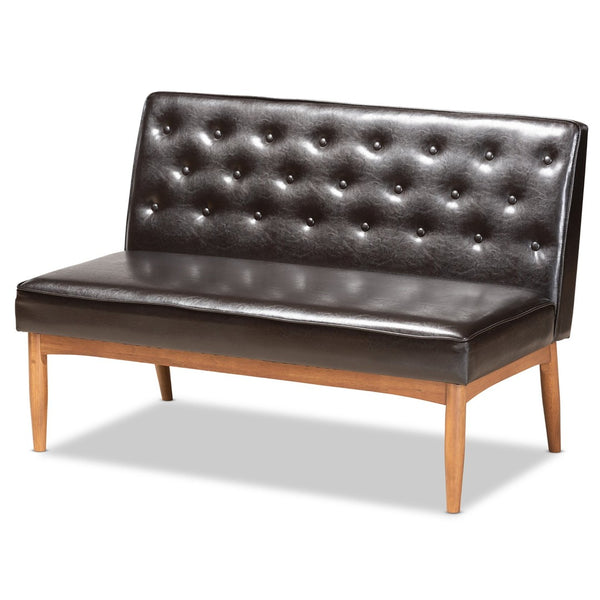 Baxton Studio Baxton Studio Riordan 4-Piece Mid-Century Dining Nook Set with Faux Leather & Walnut Finish Charm BBT8051.13-Dark Brown/Walnut-4PC Dining Nook Set
