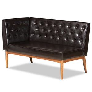 Baxton Studio Baxton Studio Riordan 4-Piece Mid-Century Dining Nook Set with Faux Leather & Walnut Finish Charm BBT8051.13-Dark Brown/Walnut-4PC Dining Nook Set