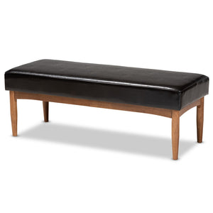 Baxton Studio Baxton Studio Riordan 4-Piece Mid-Century Dining Nook Set with Faux Leather & Walnut Finish Charm BBT8051.13-Dark Brown/Walnut-4PC Dining Nook Set