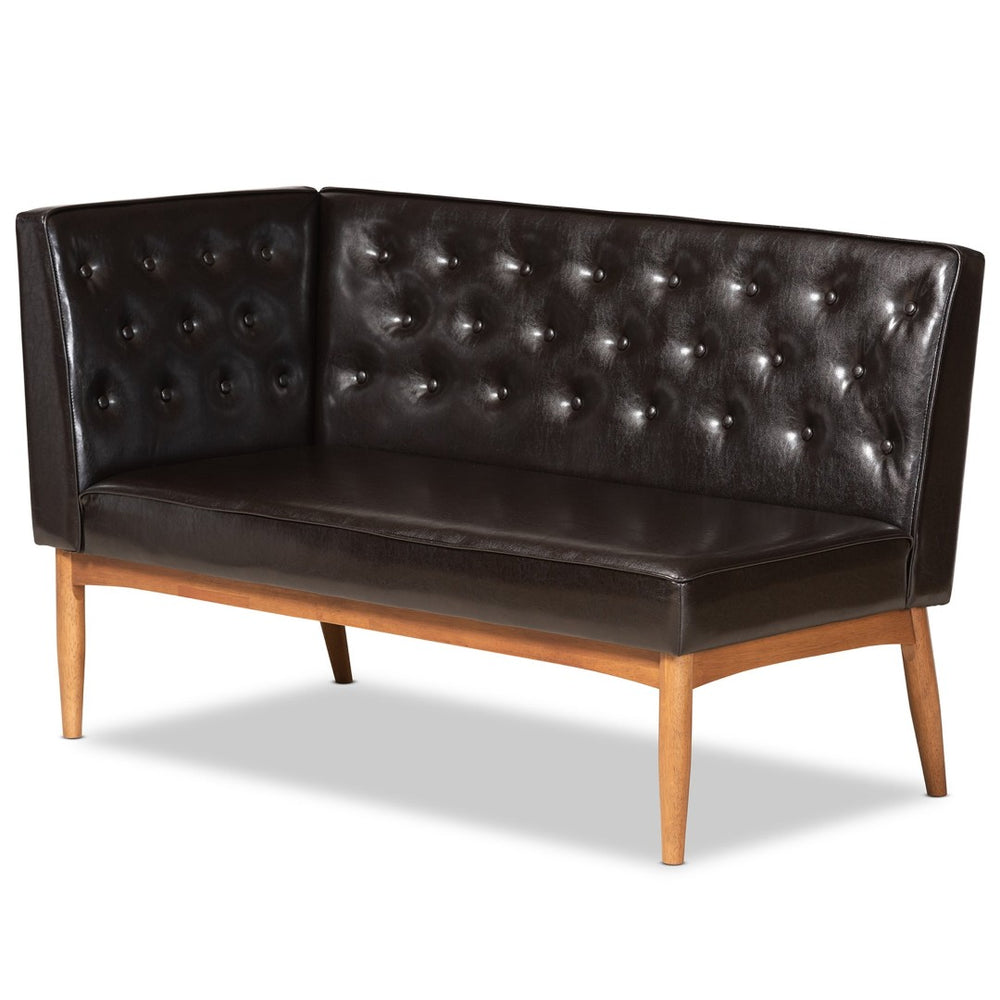 Baxton Studio Baxton Riordan Mid-Century Modern Faux Leather Dining Nook Banquette Set for Small Spaces BBT8051.13-Dark Brown/Walnut-2PC SF Bench