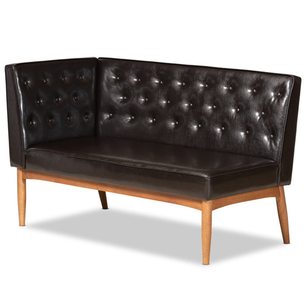 Baxton Studio Baxton Riordan Mid-Century Modern Faux Leather Dining Nook Banquette Set for Small Spaces BBT8051.13-Dark Brown/Walnut-2PC SF Bench