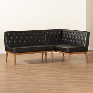 Baxton Studio Baxton Riordan Mid-Century Modern Faux Leather Dining Nook Banquette Set for Small Spaces BBT8051.13-Dark Brown/Walnut-2PC SF Bench
