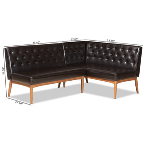 Baxton Studio Baxton Riordan Mid-Century Modern Faux Leather Dining Nook Banquette Set for Small Spaces BBT8051.13-Dark Brown/Walnut-2PC SF Bench