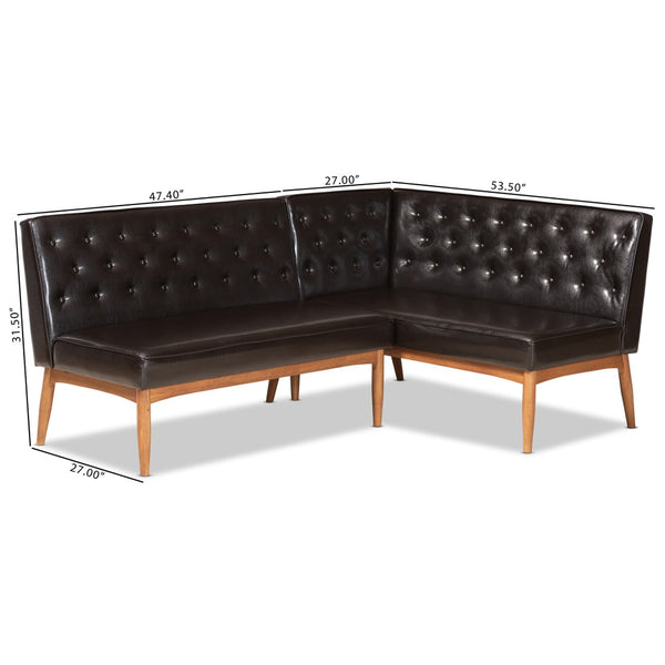 Baxton Studio Baxton Riordan Mid-Century Modern Faux Leather Dining Nook Banquette Set for Small Spaces BBT8051.13-Dark Brown/Walnut-2PC SF Bench