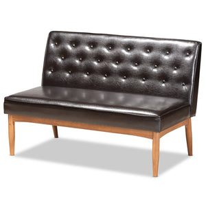 Baxton Studio Baxton Studio Riordan 3-Piece Dining Nook Set - Mid-Century Modern Walnut & Dark Brown Faux Leather BBT8051.13-Dark Brown/Walnut-3PC Dining Nook Set