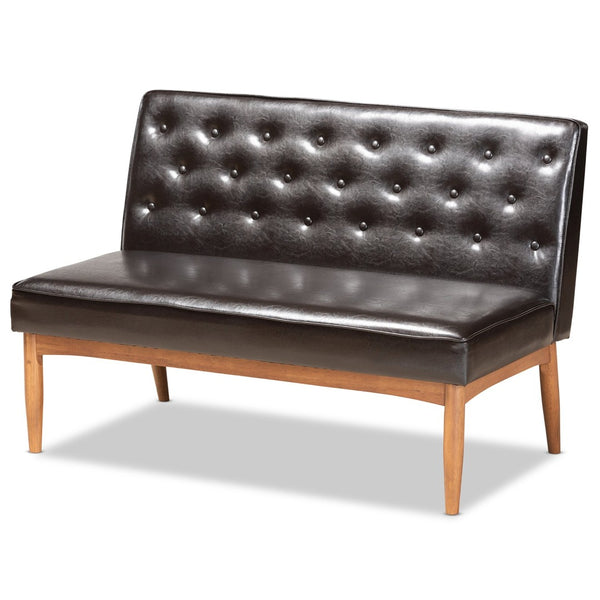 Baxton Studio Baxton Studio Riordan 3-Piece Dining Nook Set - Mid-Century Modern Walnut & Dark Brown Faux Leather BBT8051.13-Dark Brown/Walnut-3PC Dining Nook Set