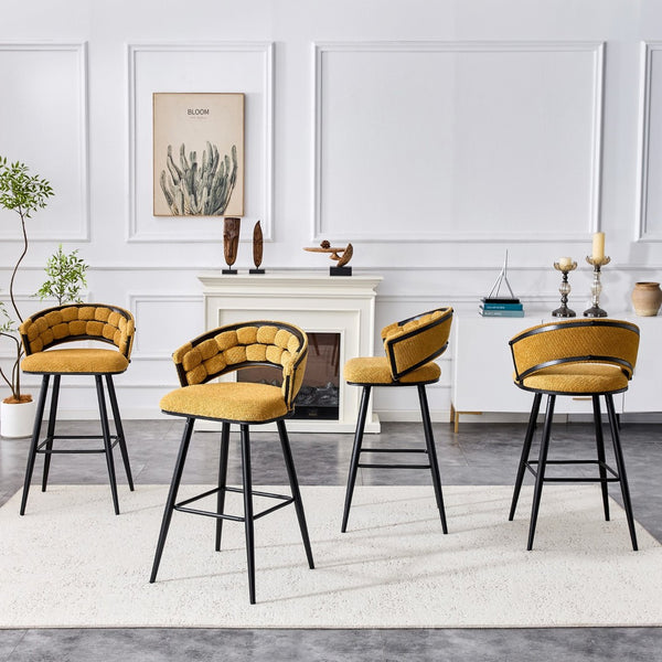 English Elm Set of 2 Chenille Upholstered Counter Stools with Iron Legs for Kitchen Islands Black,Yellow W3875P370852