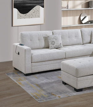 English Elm Living L-Shaped Sectional Sofa Set with Reversible Chaise, Tufted Burlap Fabric, Storage Ottoman, USB Port Beige,Neutral 34 L x 26 W x 65 H B011S01776