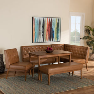 Baxton Studio Baxton Mid-Century Modern Tan Faux Leather Dining Nook Set with Walnut Wood Finish for Cozy Spaces Riordan 5-Piece BBT8051.13-Tan/Walnut-5PC Dining Nook Set