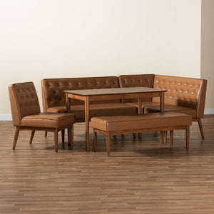Baxton Studio Baxton Mid-Century Modern Tan Faux Leather Dining Nook Set with Walnut Wood Finish for Cozy Spaces Riordan 5-Piece BBT8051.13-Tan/Walnut-5PC Dining Nook Set
