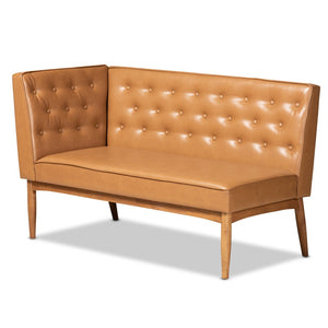 Baxton Studio Baxton Mid-Century Modern Tan Faux Leather Dining Nook Set with Walnut Wood Finish for Cozy Spaces Riordan 5-Piece BBT8051.13-Tan/Walnut-5PC Dining Nook Set