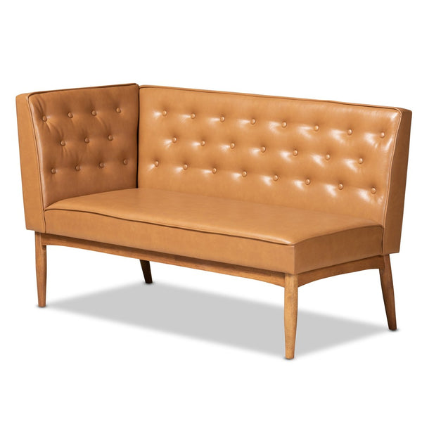 Baxton Studio Baxton Mid-Century Modern Tan Faux Leather Dining Nook Set with Walnut Wood Finish for Cozy Spaces Riordan 5-Piece BBT8051.13-Tan/Walnut-5PC Dining Nook Set