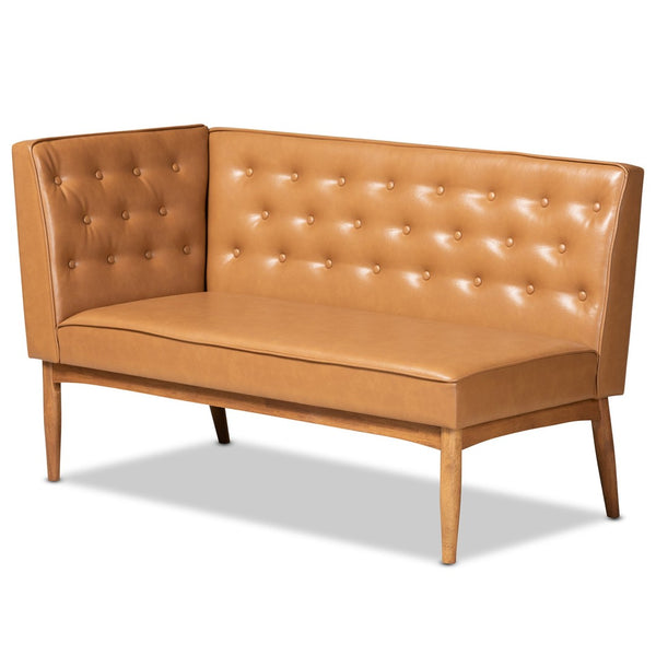 Baxton Studio Baxton Riordan Mid-Century Modern Tan Faux Leather Banquette Set for Cozy Dining Spaces BBT8051.13-Tan/Walnut-2PC SF Bench