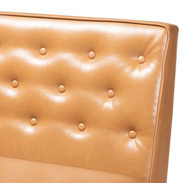 Baxton Studio Baxton Riordan Mid-Century Modern Tan Faux Leather Banquette Set for Cozy Dining Spaces BBT8051.13-Tan/Walnut-2PC SF Bench