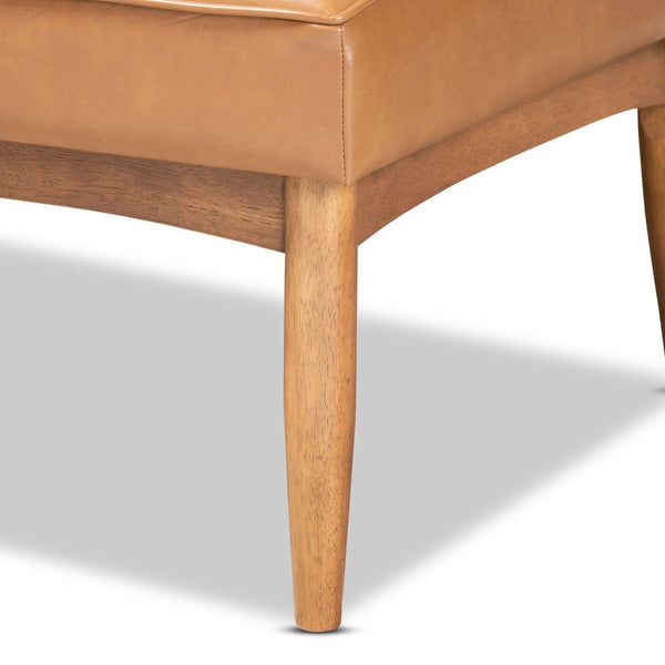 Baxton Studio Baxton Riordan Mid-Century Modern Tan Faux Leather Banquette Set for Cozy Dining Spaces BBT8051.13-Tan/Walnut-2PC SF Bench