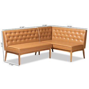 Baxton Studio Baxton Riordan Mid-Century Modern Tan Faux Leather Banquette Set for Cozy Dining Spaces BBT8051.13-Tan/Walnut-2PC SF Bench