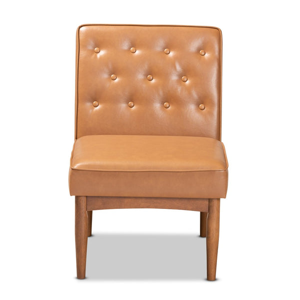Baxton Studio Baxton Riordan Mid-Century Modern Dining Chair in Tan Faux Leather & Walnut Wood – Compact Comfort BBT8051.13-Tan/Walnut-CC