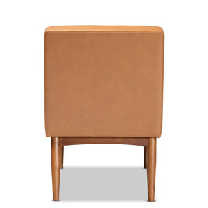 Baxton Studio Baxton Riordan Mid-Century Modern Dining Chair in Tan Faux Leather & Walnut Wood – Compact Comfort BBT8051.13-Tan/Walnut-CC