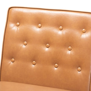 Baxton Studio Baxton Riordan Mid-Century Modern Dining Chair in Tan Faux Leather & Walnut Wood – Compact Comfort BBT8051.13-Tan/Walnut-CC