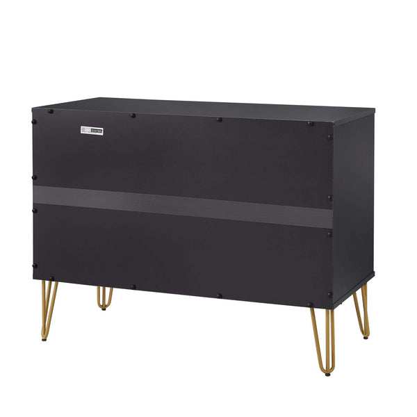 English Elm Dumbo 35" Fluted 3-Drawer Dresser with Gold Metal Legs, Glam Handles, Easy Snap Assembly Black B365P398118