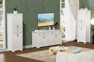 English Elm Tv Cabinet Set - Modern White Multifunctional Media Wall With Two Sideboards For Stylish Storage W1162S00017-GIGA