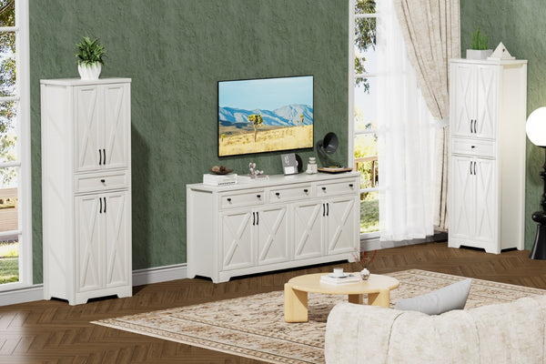 English Elm Tv Cabinet Set - Modern White Multifunctional Media Wall With Two Sideboards For Stylish Storage W1162S00017-GIGA