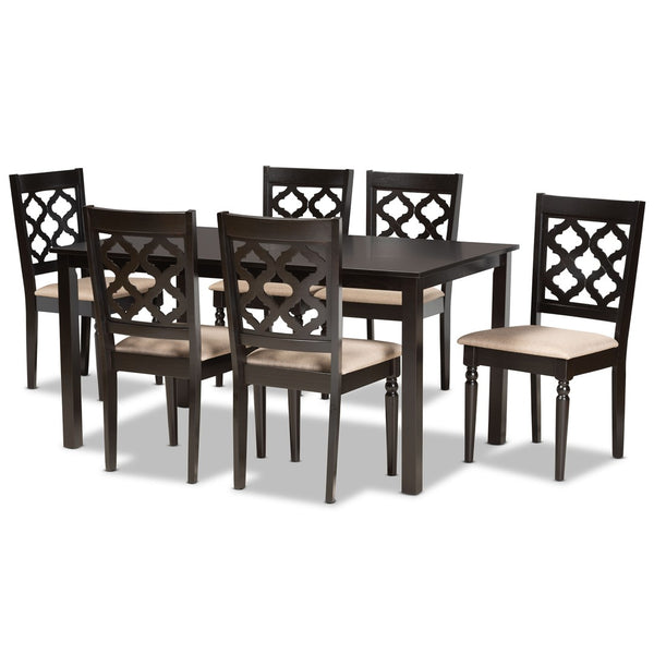 Baxton Studio Baxton Studio Ramiro Modern 7-Piece Dining Set with Sand Upholstered Chairs & Dark Brown Table Finish RH336C-Sand/Dark Brown-7PC Dining Set