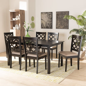Baxton Studio Baxton Studio Ramiro Modern 7-Piece Dining Set with Sand Upholstered Chairs & Dark Brown Table Finish RH336C-Sand/Dark Brown-7PC Dining Set