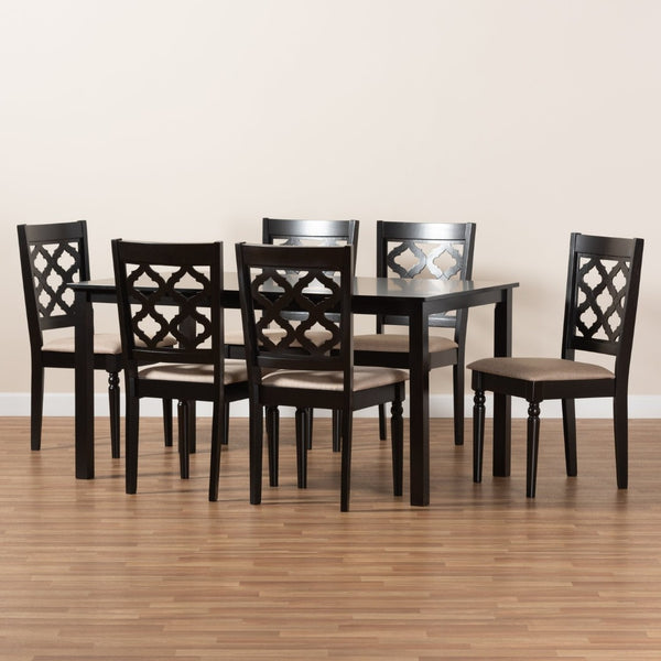Baxton Studio Baxton Studio Ramiro Modern 7-Piece Dining Set with Sand Upholstered Chairs & Dark Brown Table Finish RH336C-Sand/Dark Brown-7PC Dining Set