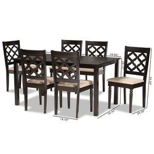 Baxton Studio Baxton Studio Ramiro Modern 7-Piece Dining Set with Sand Upholstered Chairs & Dark Brown Table Finish RH336C-Sand/Dark Brown-7PC Dining Set