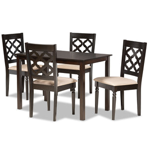 Baxton Studio Baxton Studio Ramiro 5-Piece Dining Set: Modern Sand Upholstered Chairs & Dark Brown Table, Elegant Style RH336C-Sand/Dark Brown-5PC Dining Set