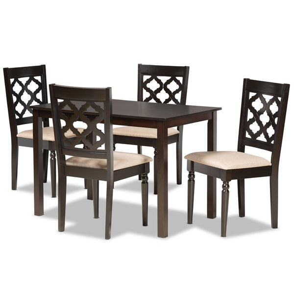 Baxton Studio Baxton Studio Ramiro 5-Piece Dining Set: Modern Sand Upholstered Chairs & Dark Brown Table, Elegant Style RH336C-Sand/Dark Brown-5PC Dining Set