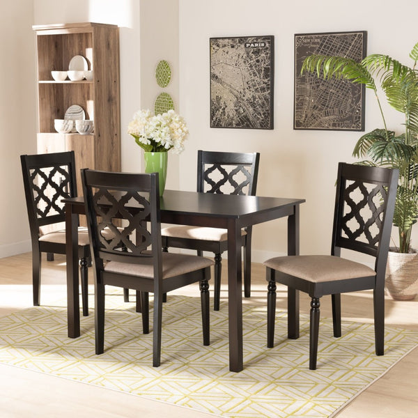 Baxton Studio Baxton Studio Ramiro 5-Piece Dining Set: Modern Sand Upholstered Chairs & Dark Brown Table, Elegant Style RH336C-Sand/Dark Brown-5PC Dining Set
