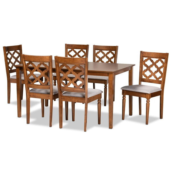 Baxton Studio Baxton Studio Ramiro 7-Piece Dining Set: Modern Grey Upholstered Chairs & Walnut Brown Table Design RH336C-Grey/Walnut-7PC Dining Set