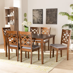Baxton Studio Baxton Studio Ramiro 7-Piece Dining Set: Modern Grey Upholstered Chairs & Walnut Brown Table Design RH336C-Grey/Walnut-7PC Dining Set