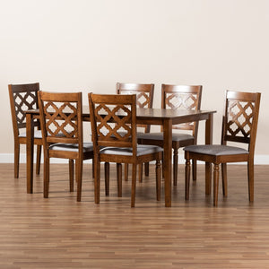 Baxton Studio Baxton Studio Ramiro 7-Piece Dining Set: Modern Grey Upholstered Chairs & Walnut Brown Table Design RH336C-Grey/Walnut-7PC Dining Set
